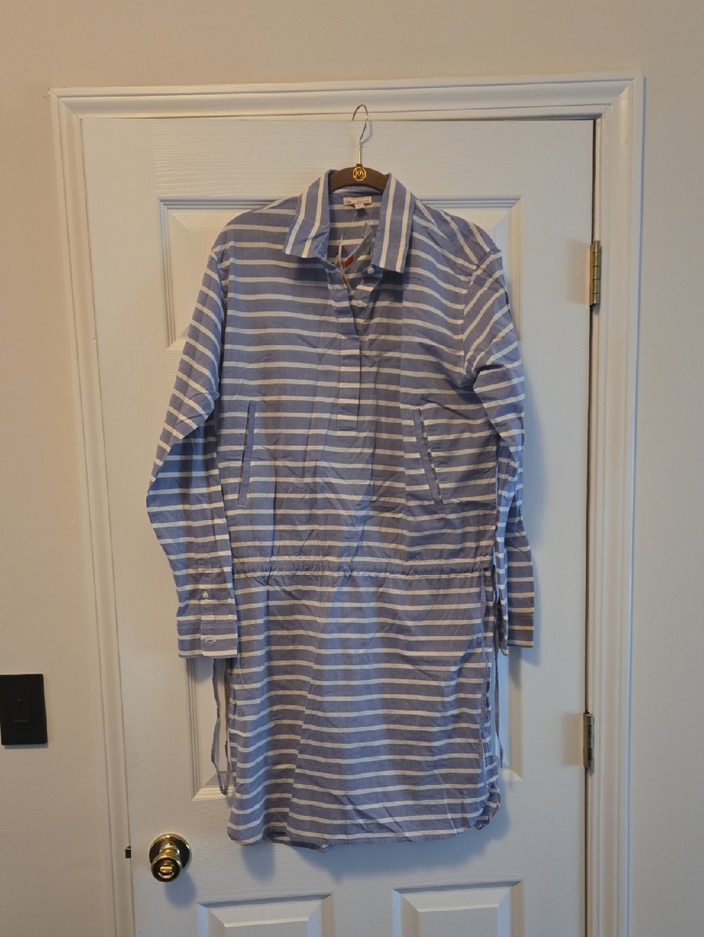 GAP Blue and White Striped Casual Button-Down Shirt Dress